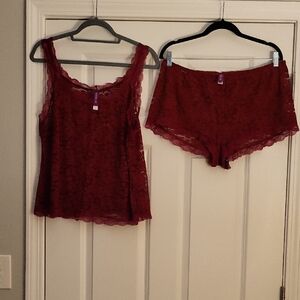 Adore Me Burgundy Lace Pajama Set